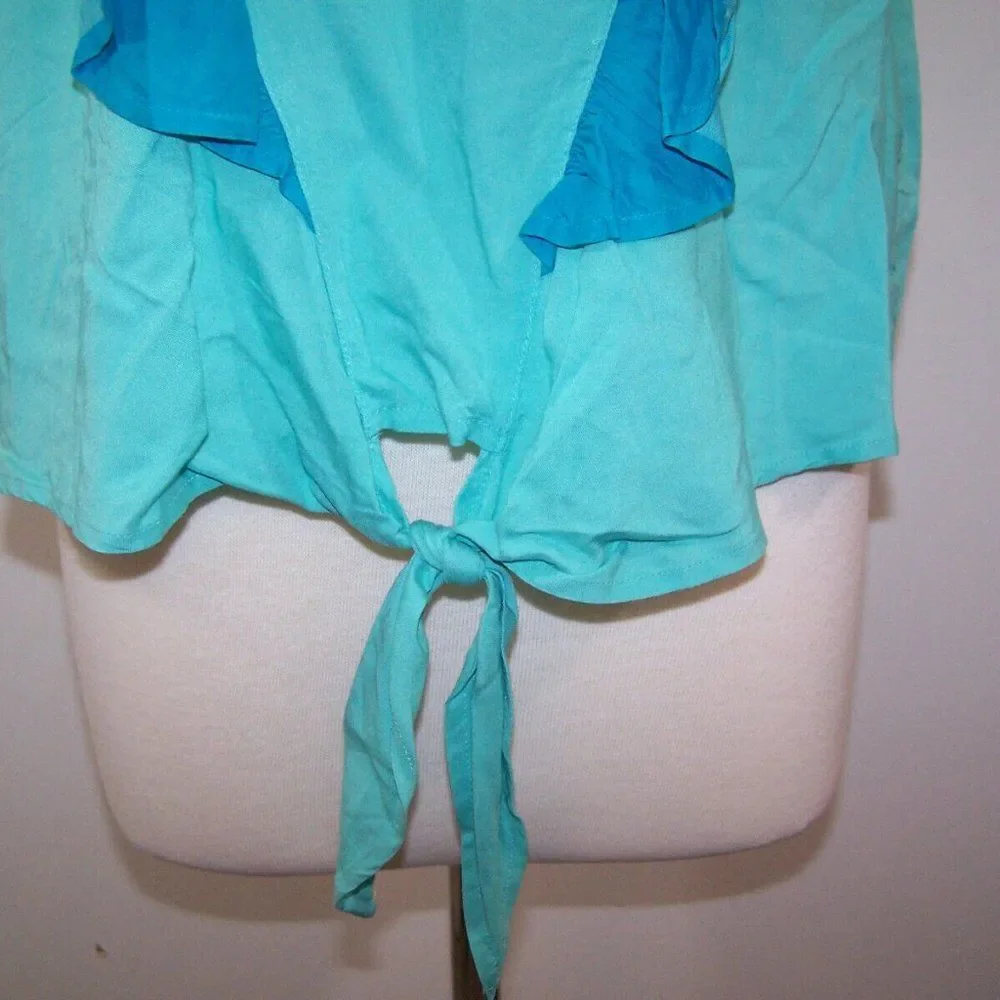 A.N.A Shirt Top XL Boho Tie Dye Ruffle Tie Front Keyhole Hippie Blouse New - Picture 4 of 10